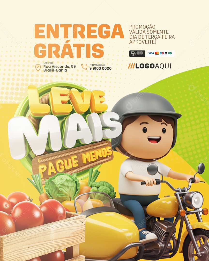 Leve Mais Pague Menos Hortifruti Entrega Grátis Social Media PSD Editável