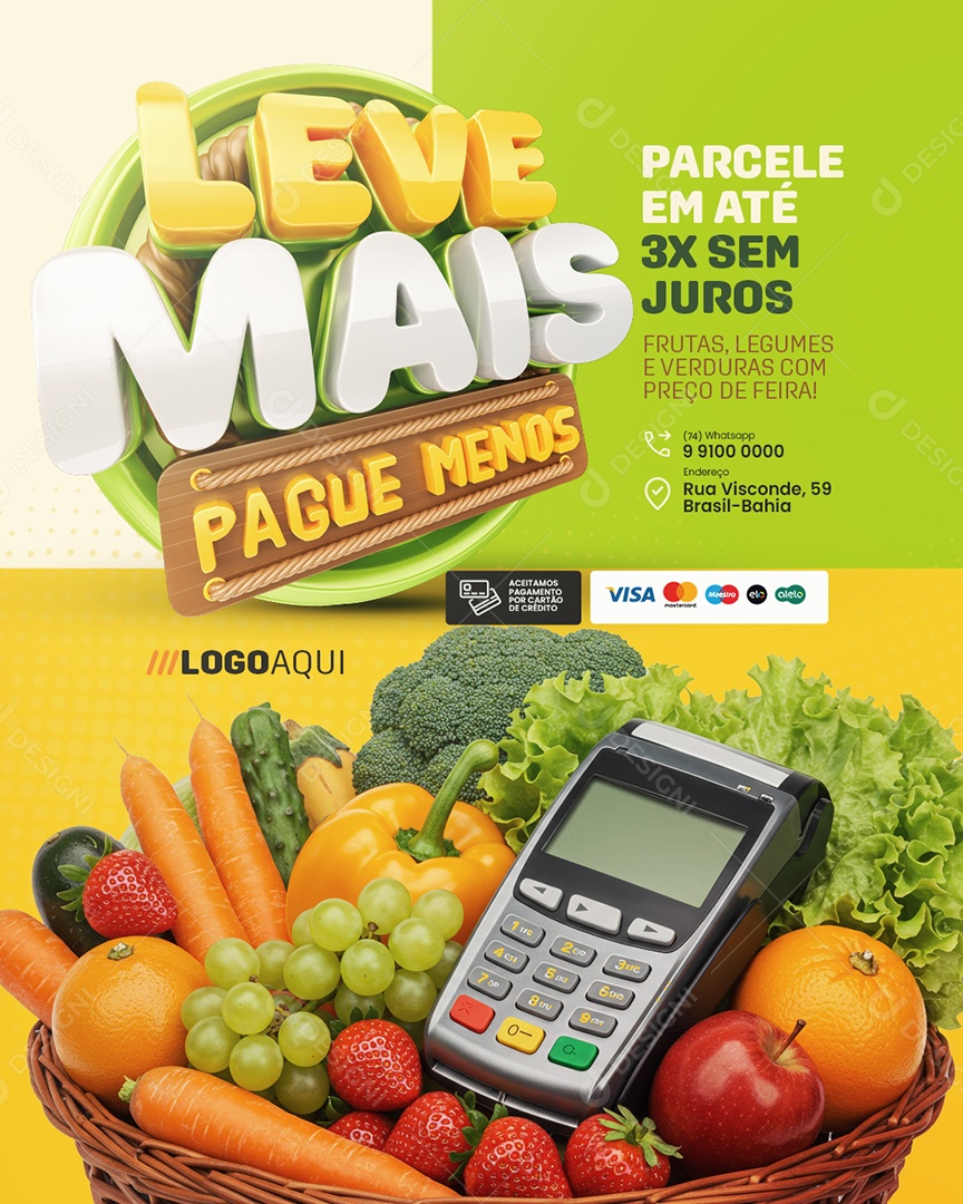 Leve Mais Pague Menos Hortifruti Frutas Legumes e Verduras Social Media PSD Editável