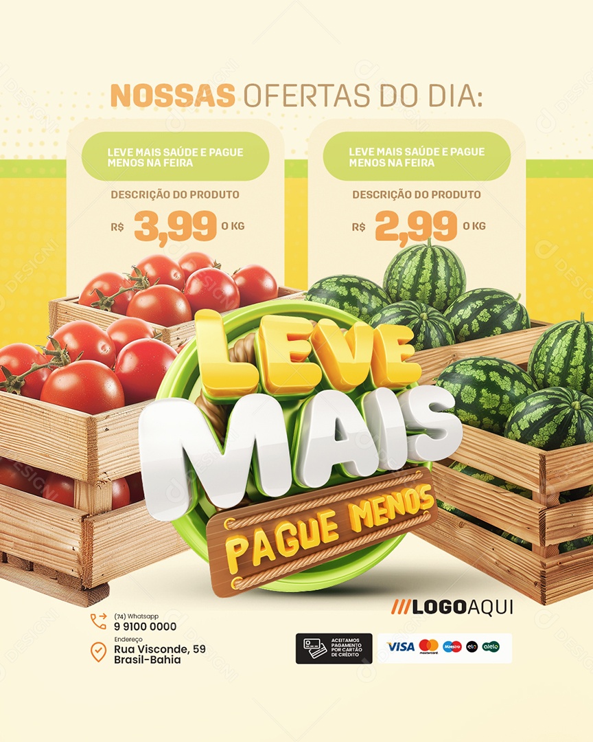 Leve Mais Pague Menos Hortifruti Nossas Ofertas do Dia Social Media PSD Editável