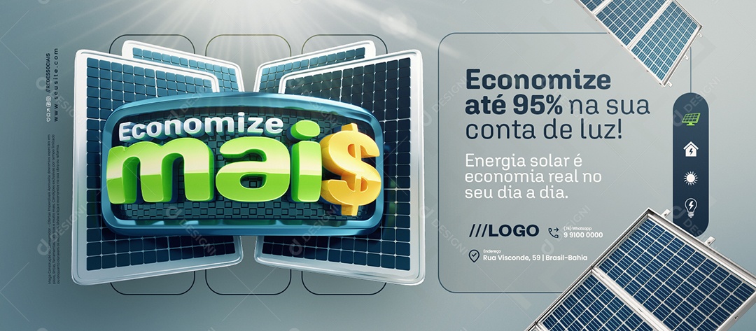Banner Energia Solar Economize Mais Economia Real Social Media PSD Editável