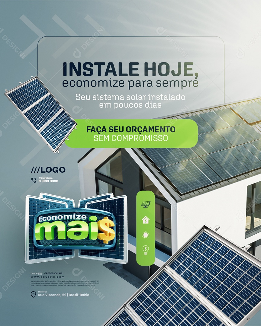 Energia Solar Economize Mais Instale Hoje Social Media PSD Editável