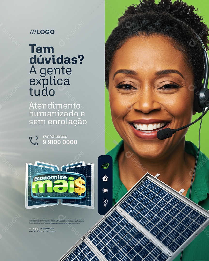 Energia Solar Economize Mais Tem Dúvidas Social Media PSD Editável