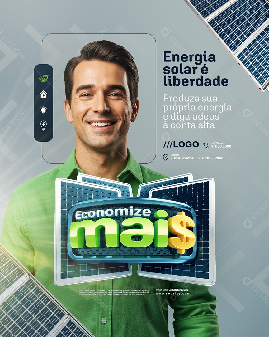 Energia Solar Economize Mais Produza sua Própria Energia Social Media PSD Editável