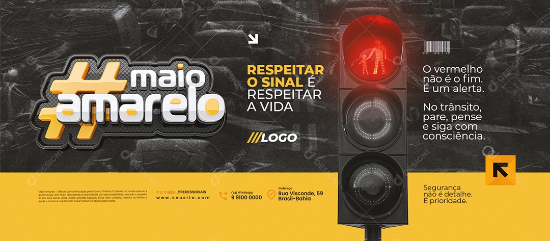 Banner Maio Amarelo Respeitar o Sinal é Respeitar a Vida Social Media PSD Editável