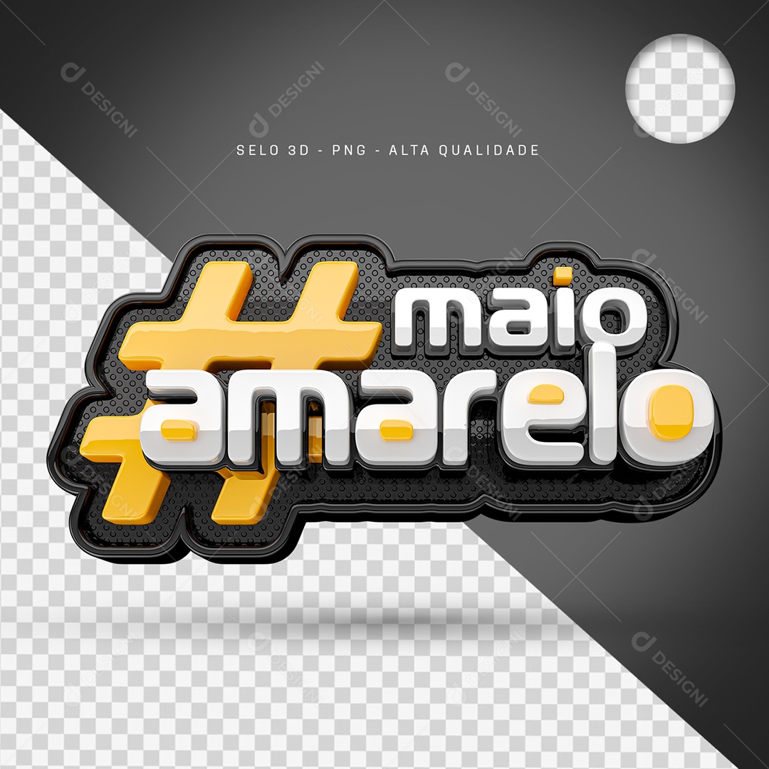 Maio Amarelo Selo 3D para Composição PSD