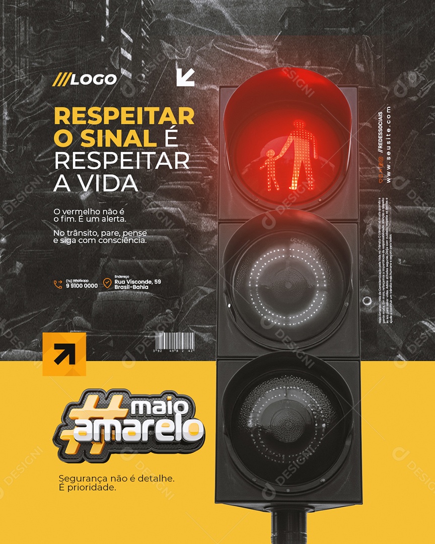 Maio Amarelo Respeitar o Sinal é Respeitar a Vida Social Media PSD Editável