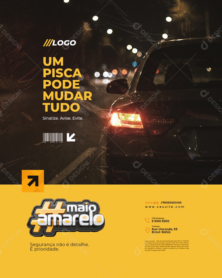 Maio Amarelo Um Pisca Pode Mudar Tudo Social Media PSD Editável