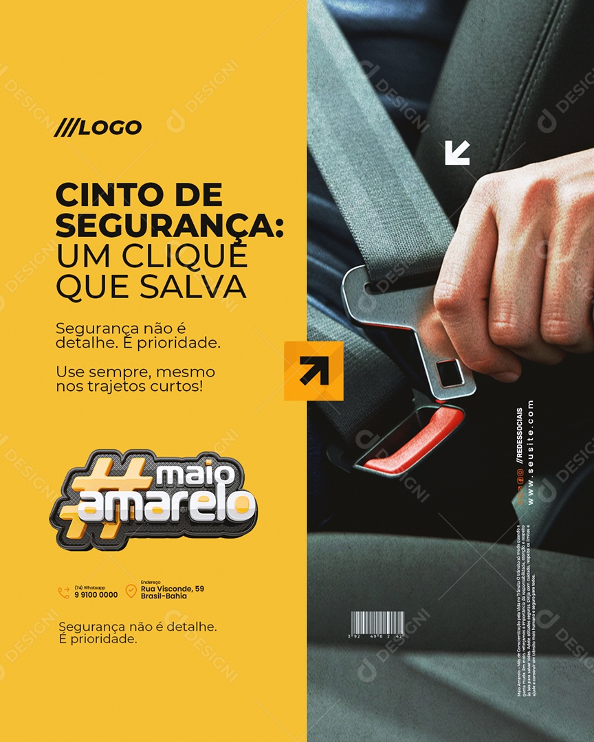 Maio Amarelo Cinto de Segurança Social Media PSD Editável