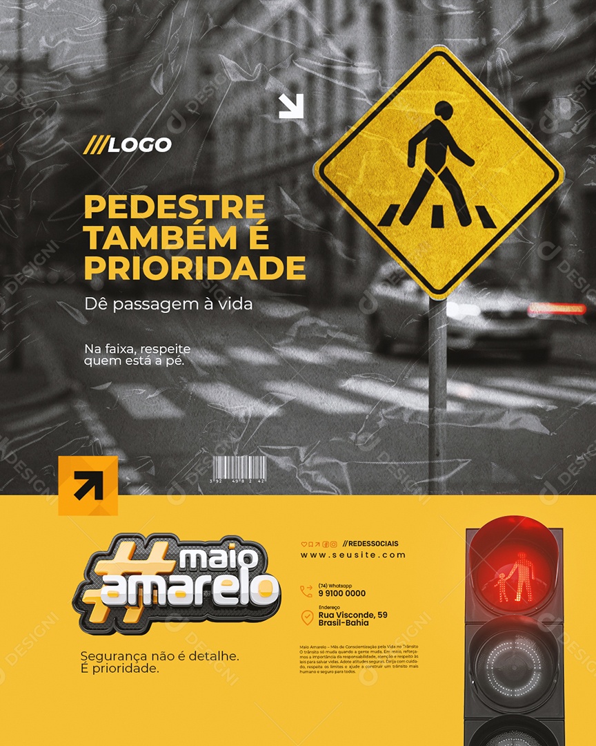 Maio Amarelo Pedestre Também é Prioridade Social Media PSD Editável