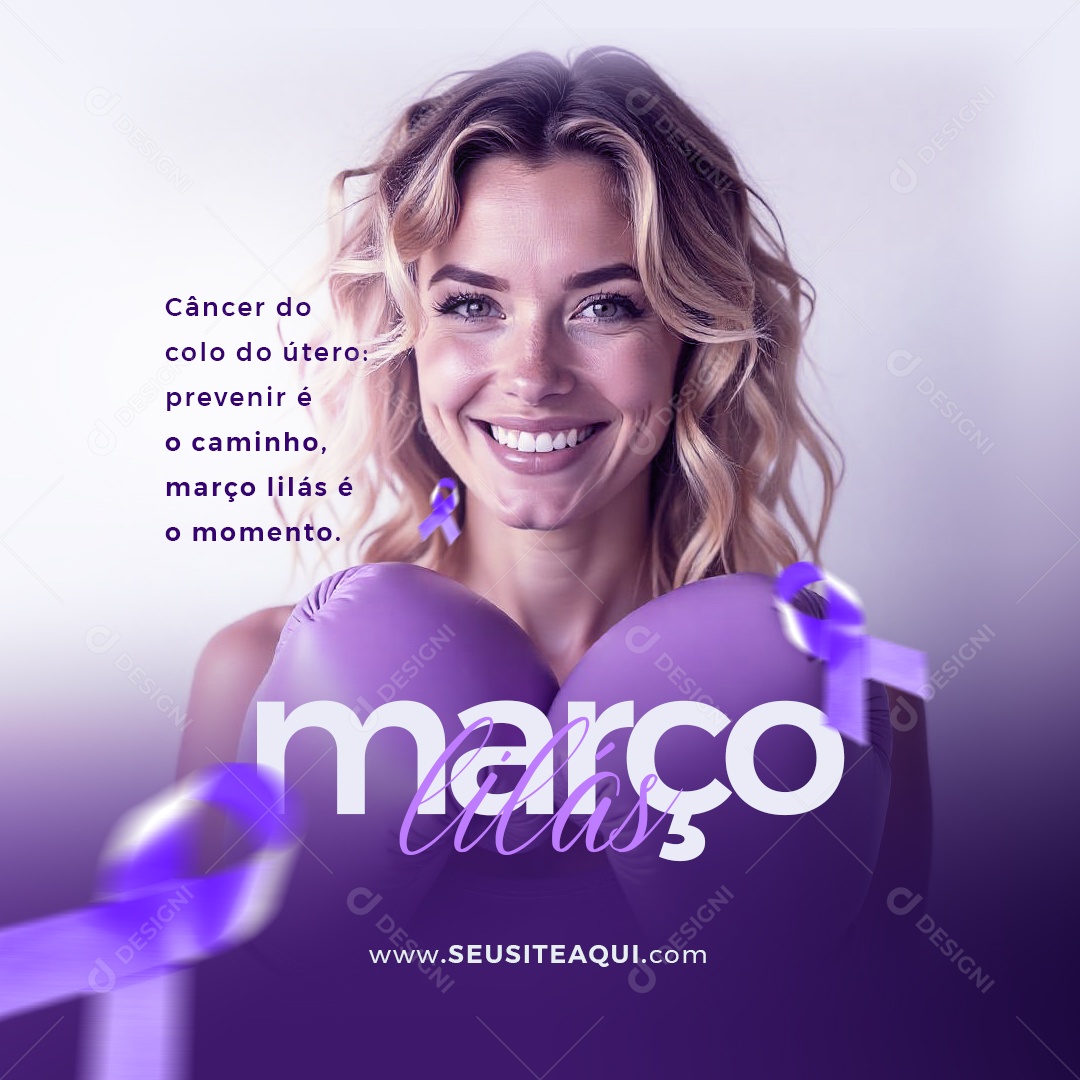 Março Lilás Luta Contra o Câncer Social Media PSD Editável