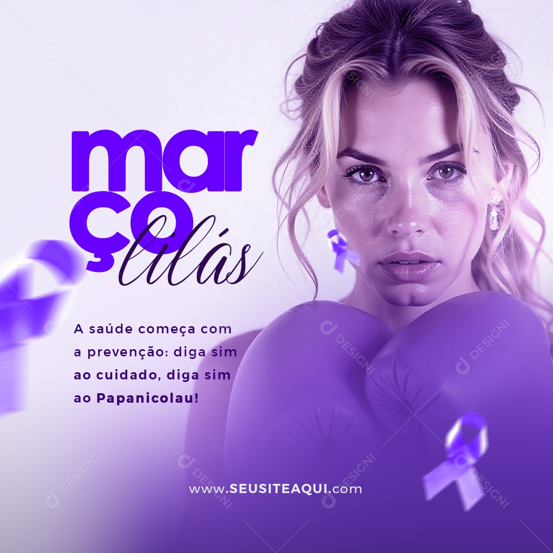 Março Lilás Diga Sim Ao Cuidado Social Media PSD Editável