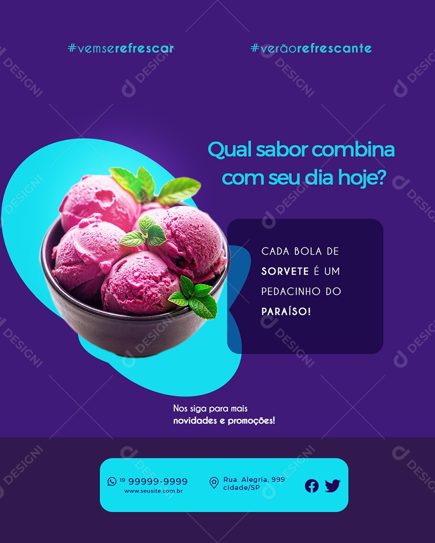 Flyer Sorveteria Qual Sabor Combina Com Seu Dia? Social Media PSD Editável