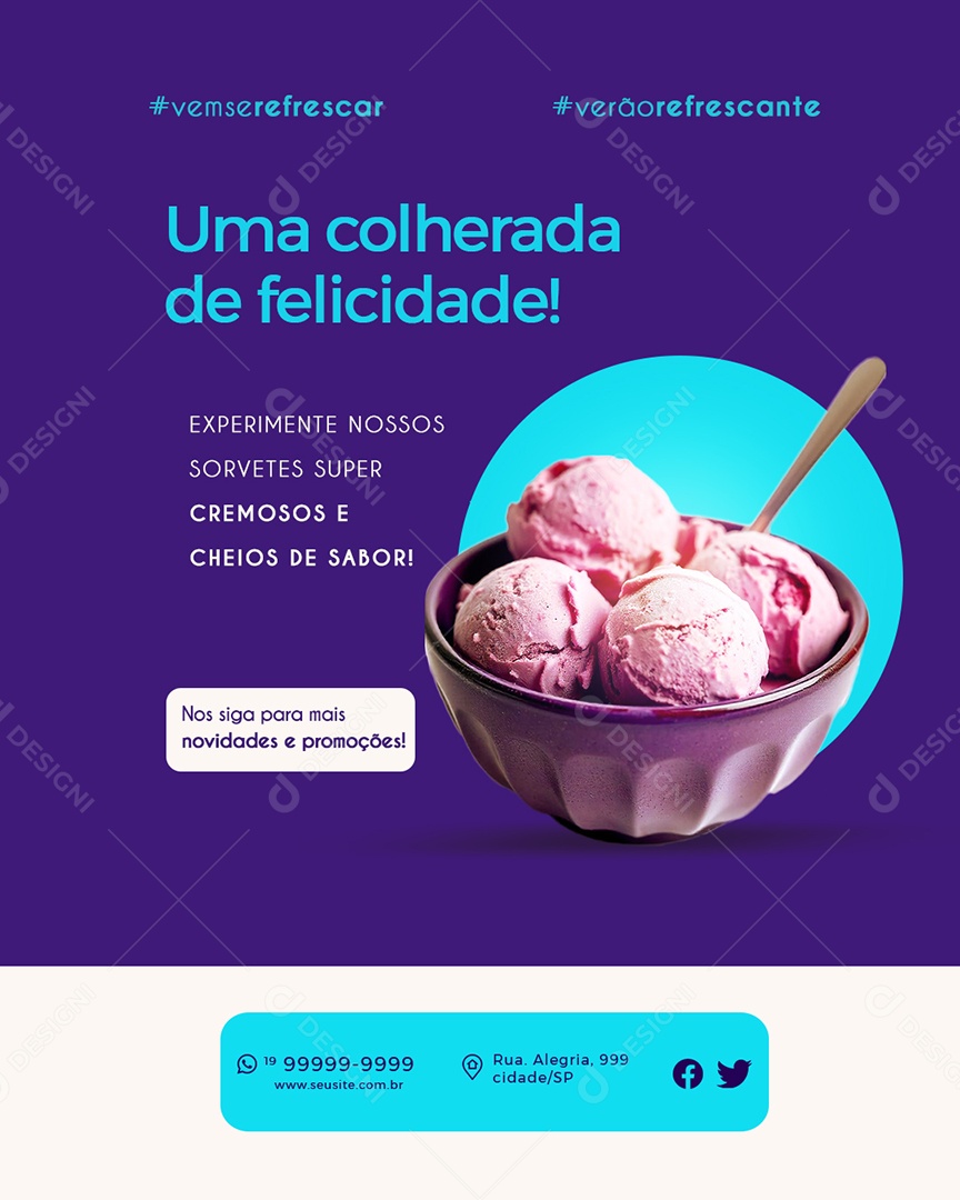 Flyer Sorveteria Uma Colherada De Felicidade Social Media PSD Editável