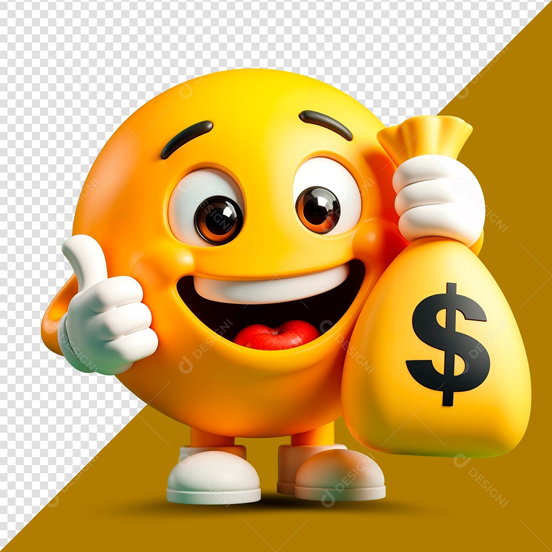 Emoji Segurando Saco de Dinheiro Elemento 3D Para Composição PSD