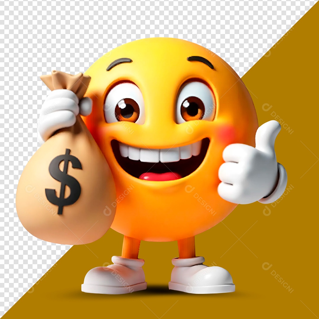 Emoji Segurando Saco de Dinheiro Elemento 3D Para Composição PSD