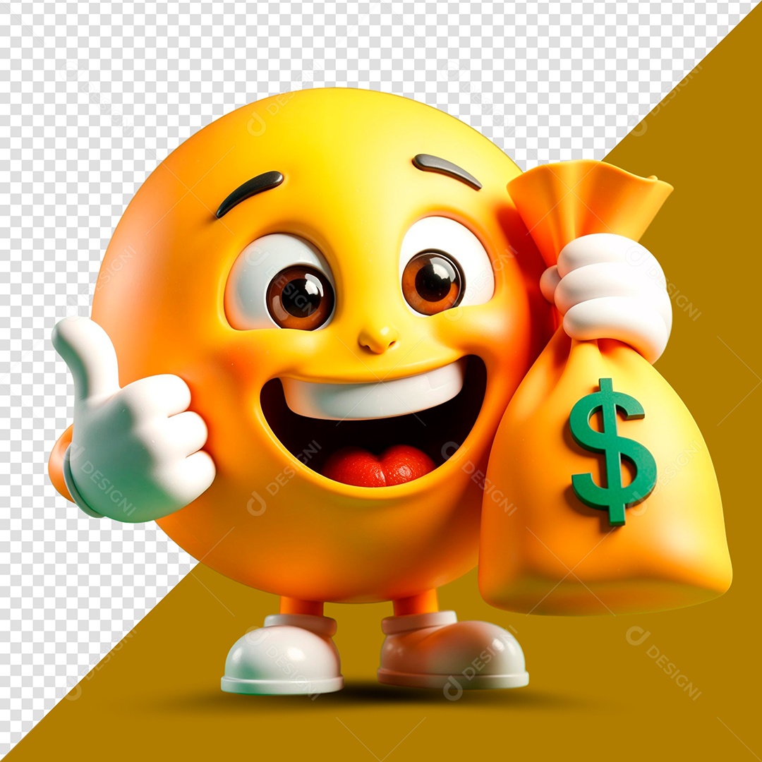Emoji Segurando Saco de Dinheiro Elemento 3D Para Composição PSD
