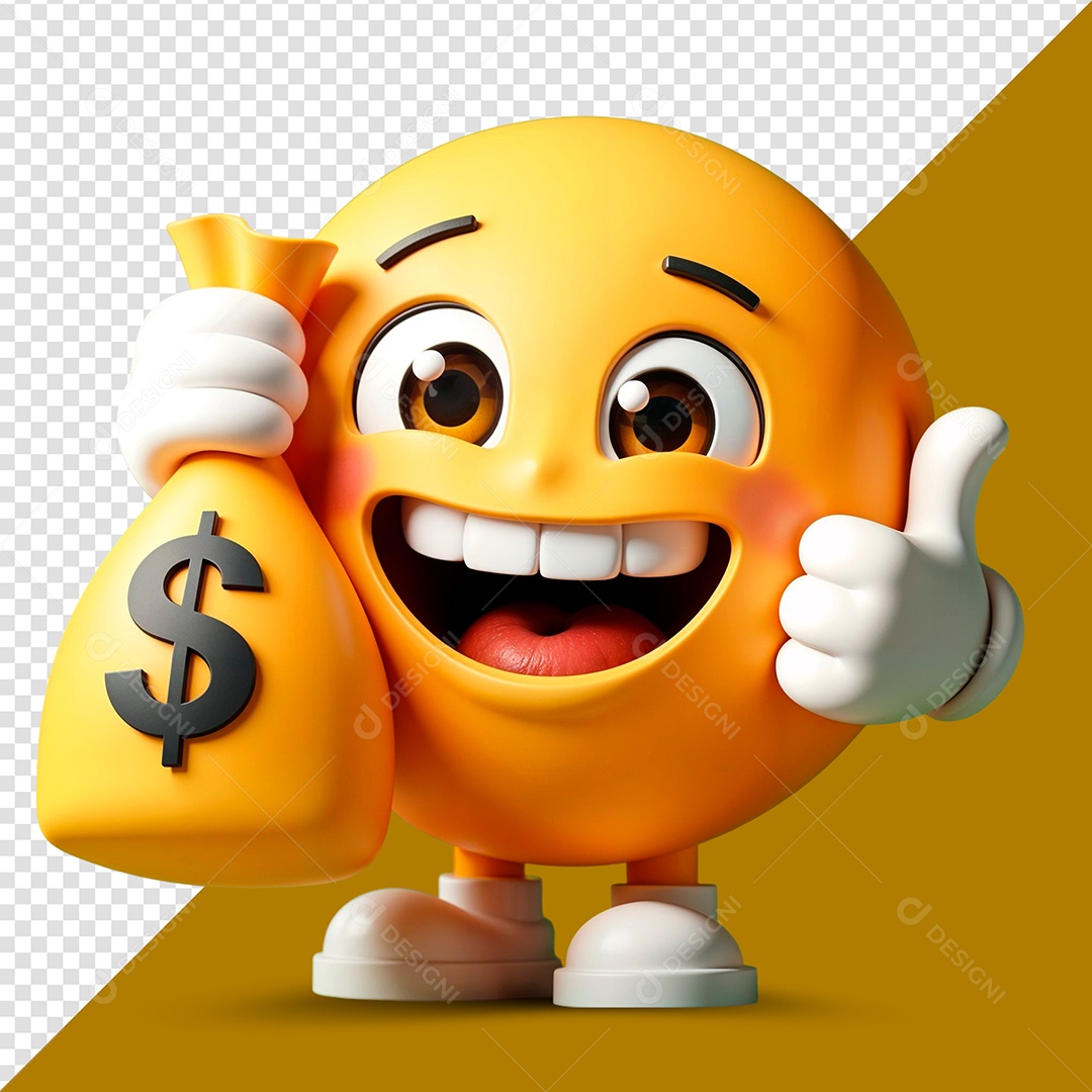 Emoji Segurando Saco de Dinheiro Elemento 3D Para Composição PSD