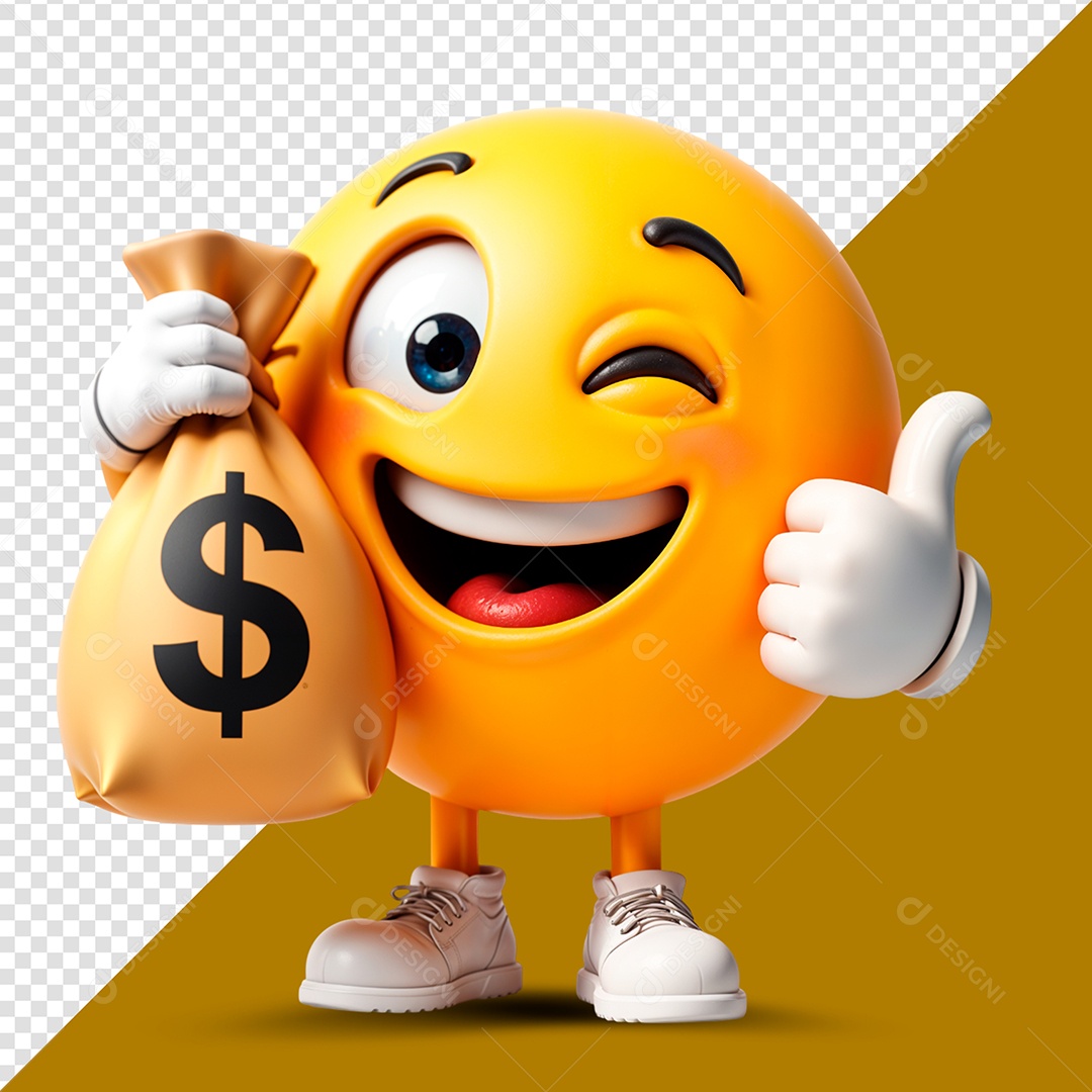 Emoji Segurando Saco de Dinheiro Elemento 3D Para Composição PSD