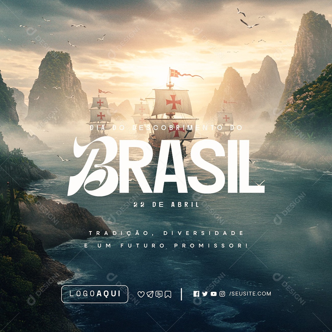 Dia do Descobrimento do Brasil 22 de Abril Tradição Diversidade Social Media PSD Editável