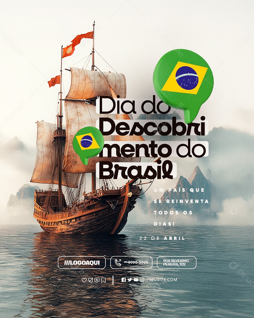 Dia do Descobrimento do Brasil 22 de Abril Social Media PSD Editável
