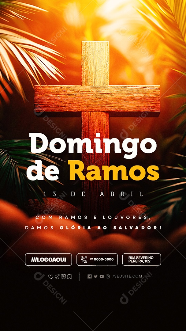 Story Domingo de Ramos 13 de Abril Com Ramos e Louvores Social Media PSD Editável
