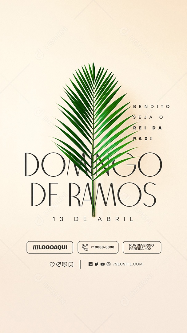 Story Domingo de Ramos 13 de Abril Rei da Paz Social Media PSD Editável