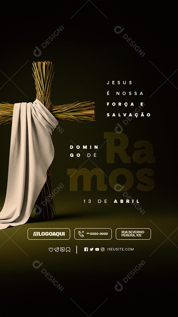 Story Domingo de Ramos 13 de Abril Força e Salvação Social Media PSD Editável