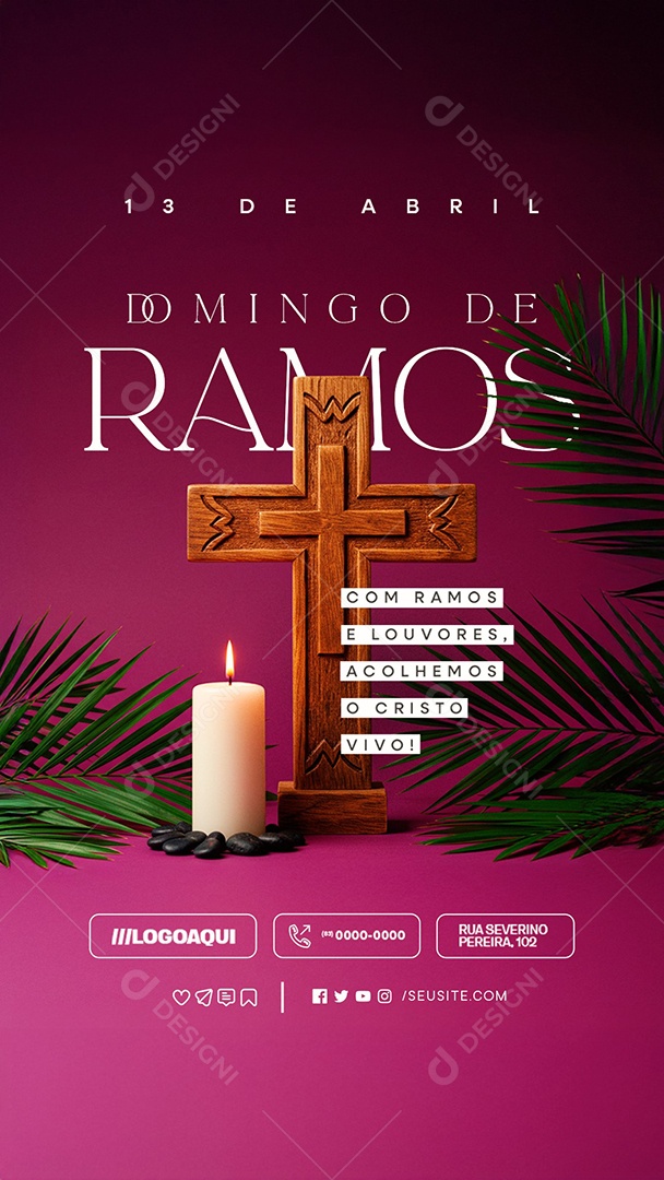 Story Domingo de Ramos 13 de Abril Com Ramos e Louvores Social Media PSD Editável