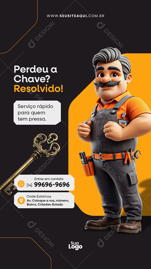 Story Chaveiro Perdeu a Chave? Resolvido Social Media PSD Editável