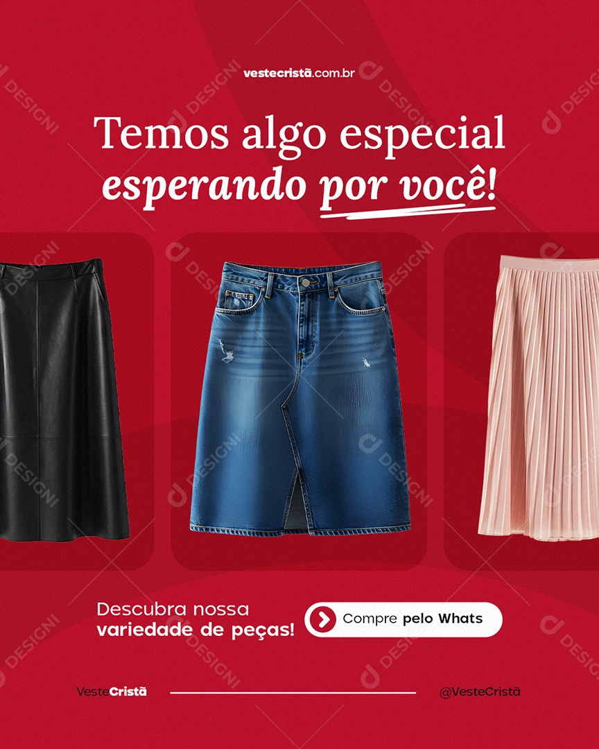 Loja de Moda Cristã Temos Algo Especial Esperando por Você Social Media PSD Editável