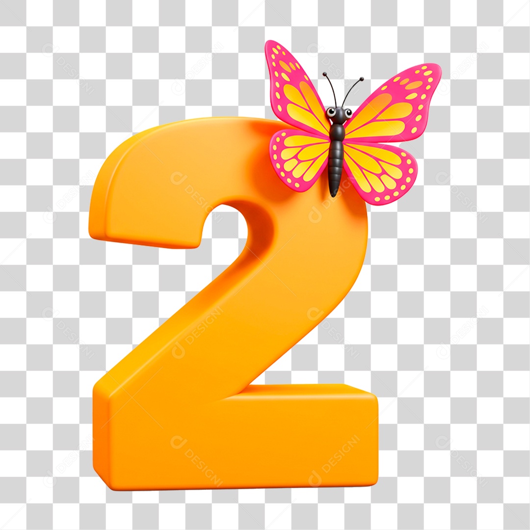 Número 3D 2 Amarelo PNG Transparente