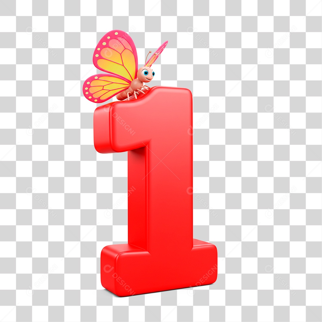 Número 3D 1 Vermelho PNG Transparente