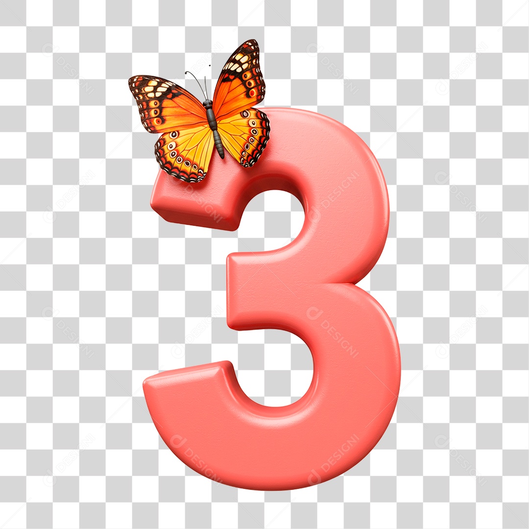 Número 3D 3 Vermelho PNG Transparente