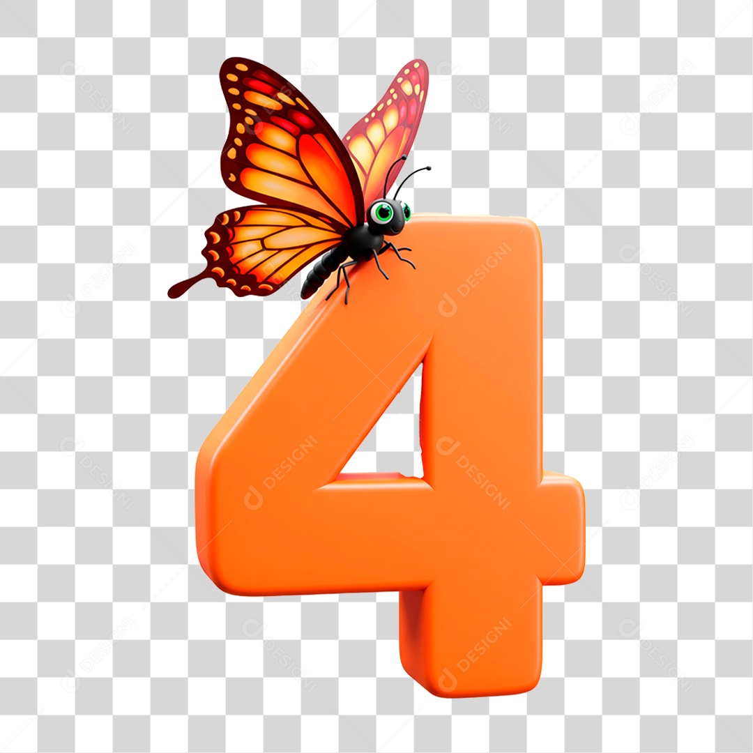 Número 3D 4 Laranja PNG Transparente