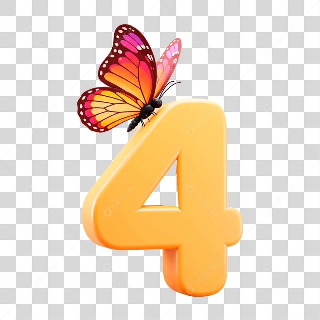 Número 3D 4 Amarelo PNG Transparente