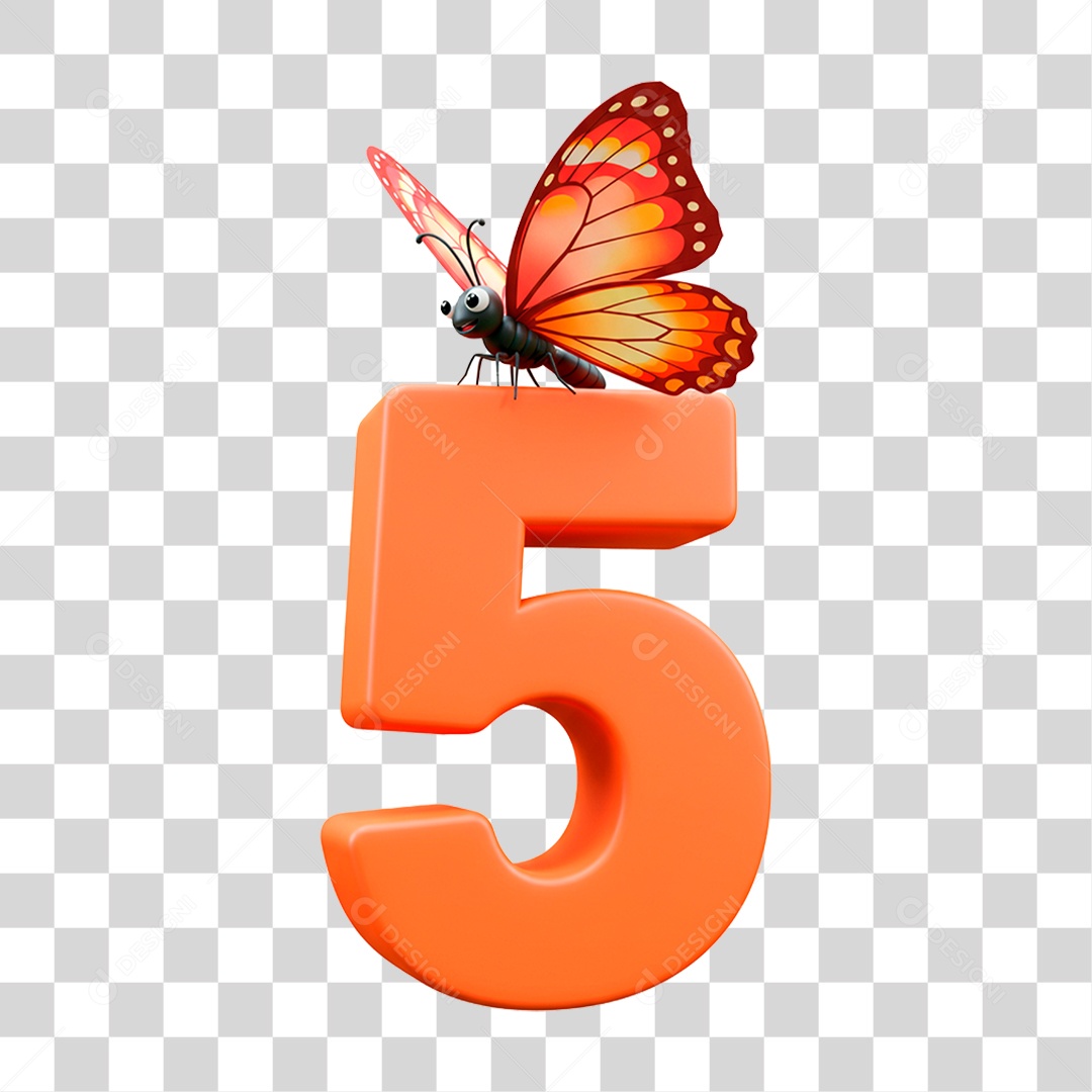 Número 3D 5 Laranja PNG Transparente