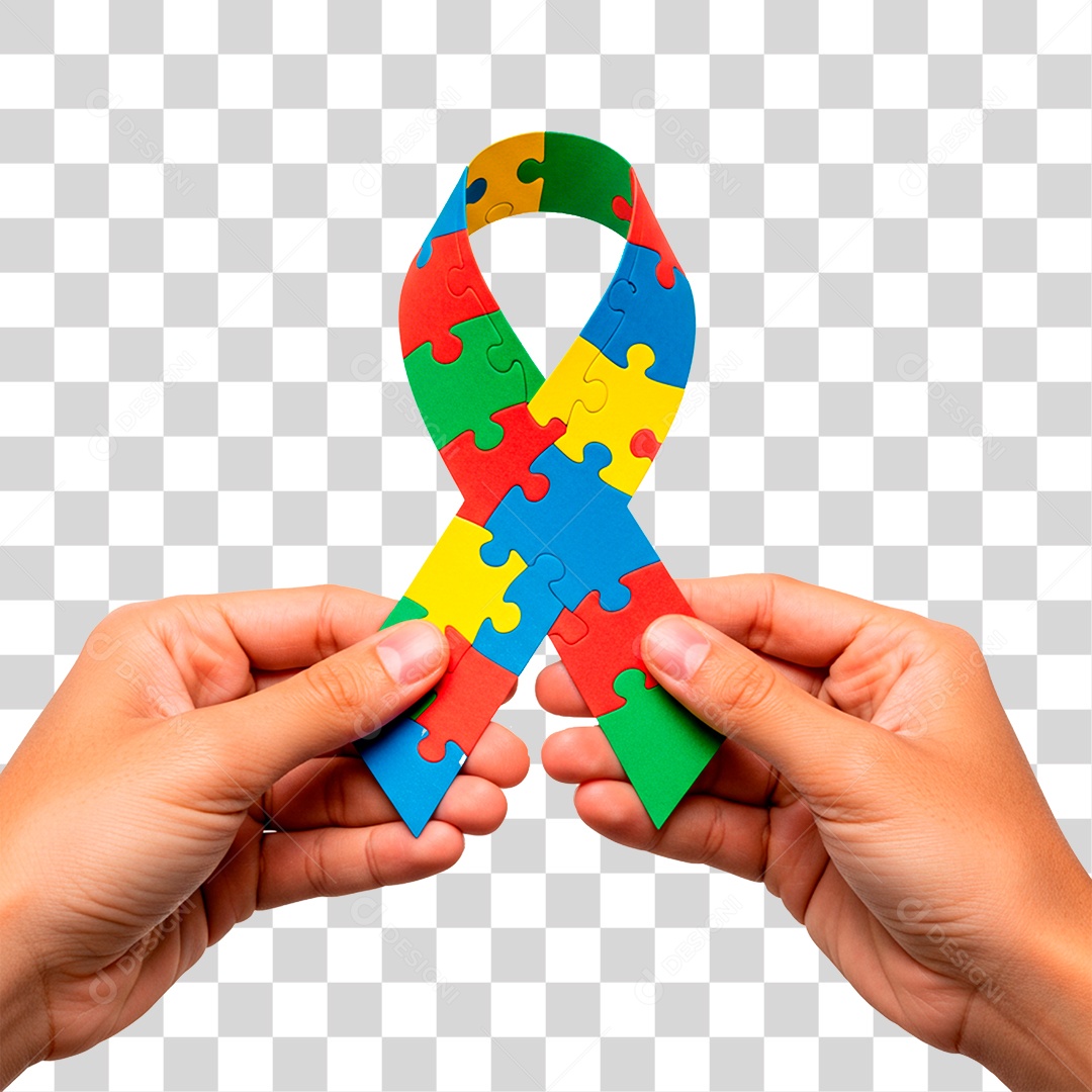 Mãos Segurando Fita com Cores do Autismo PNG Transparente