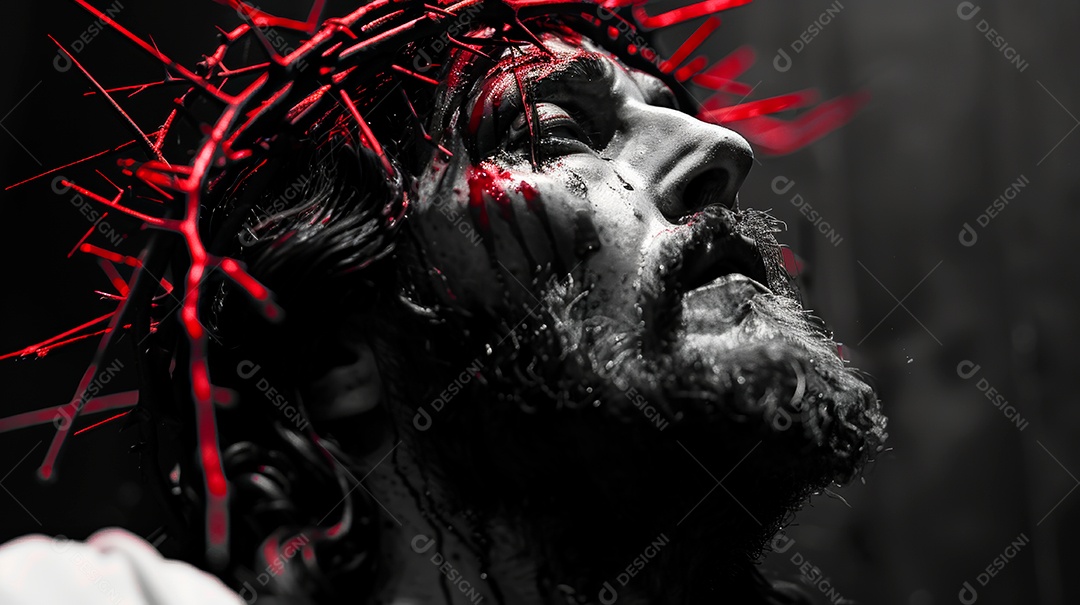 Retrato realista de Jesus Cristo usando coroa de espinhos.