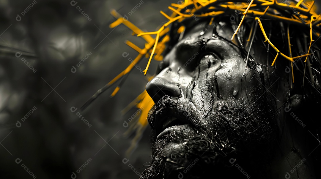 Retrato realista de Jesus Cristo usando coroa de espinhos.