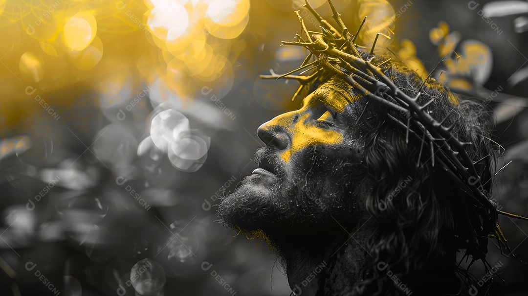 Retrato realista de Jesus Cristo usando coroa de espinhos.