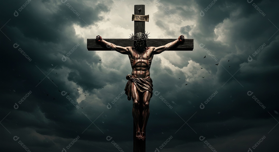 Retrato realista de Jesus Cristo crucificado.