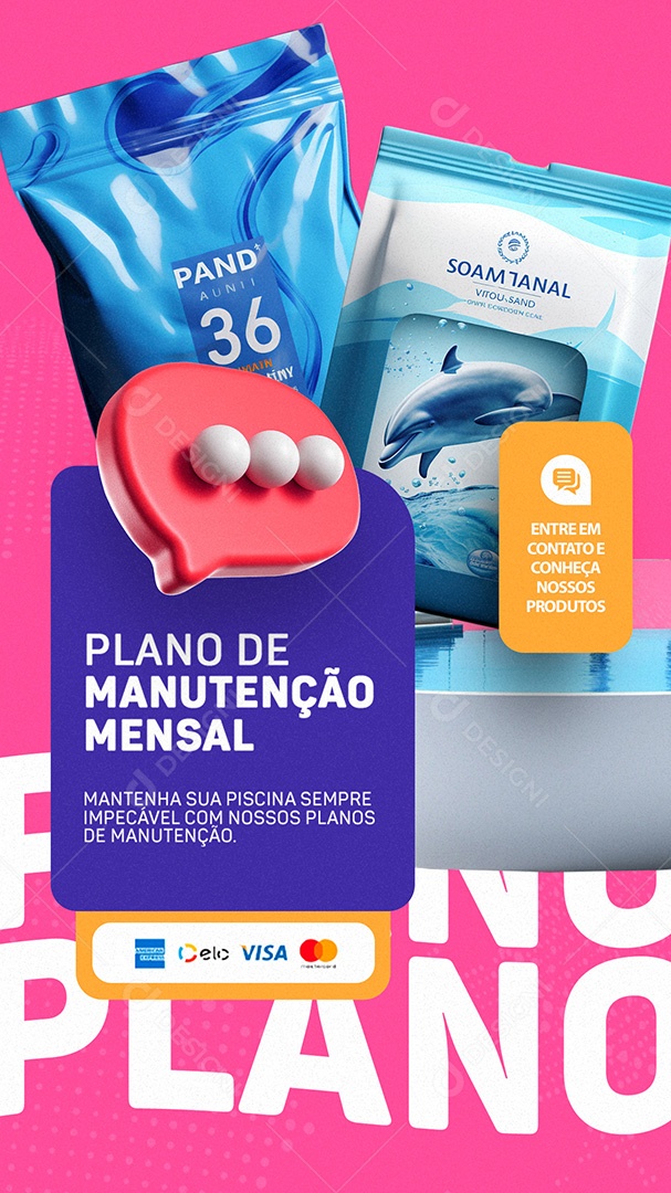 Story Loja de Piscinas Plano de Manutenção Mensal Entre em Contato Social Media PSD Editável