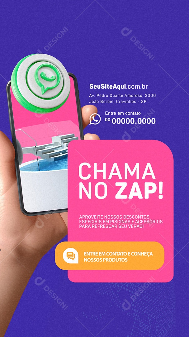 Story Loja de Piscinas Chama no Zap Social Media PSD Editável