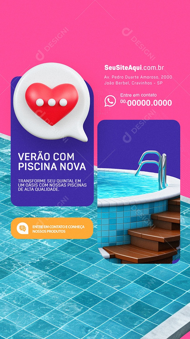 Story Loja de Piscinas Verão com Piscina Nova Social Media PSD Editável