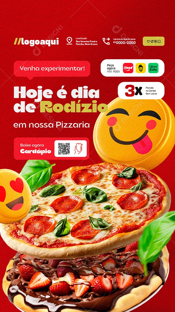 Story Pizzaria Hoje é Dia de Rodízio Social Media PSD Editável