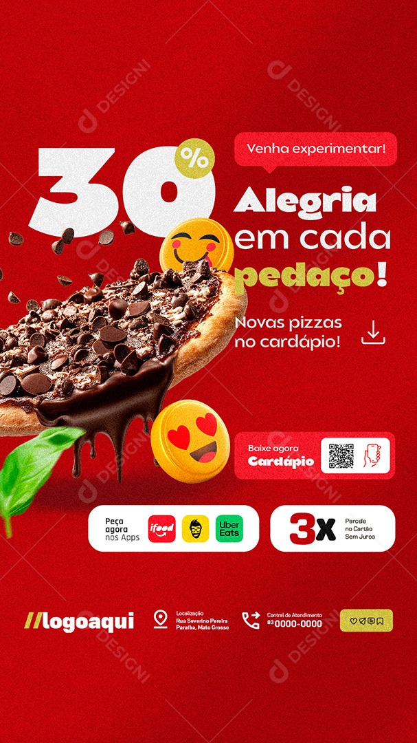 Story Pizzaria Alegria em Cada Pedaço Social Media PSD Editável