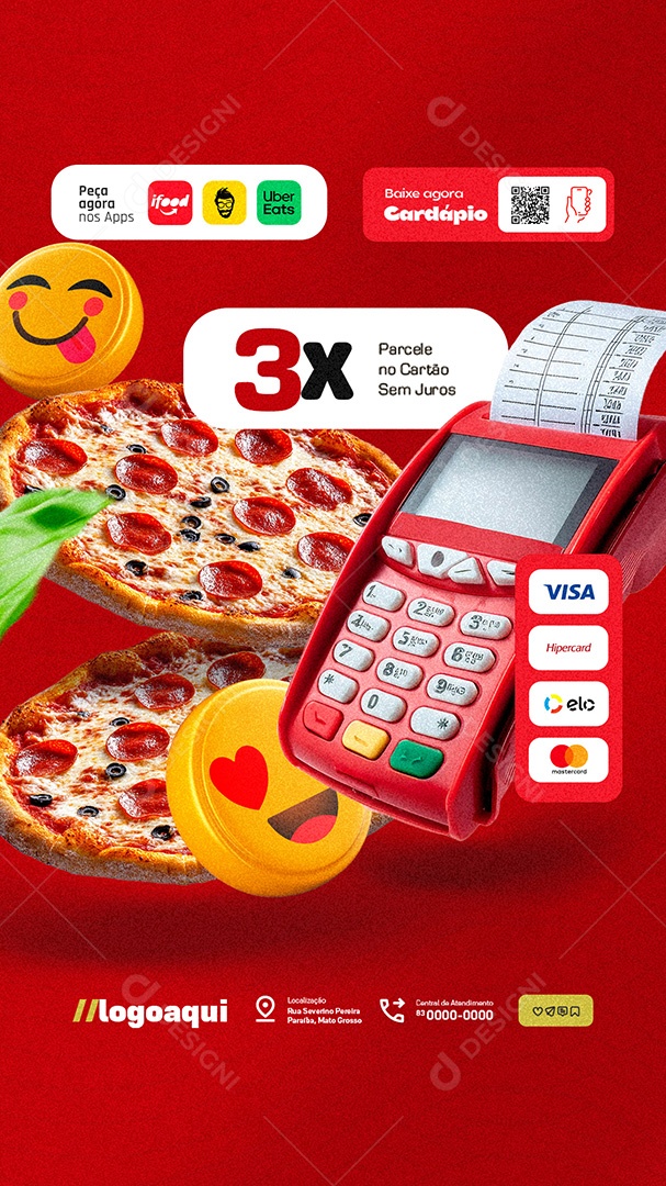 Story Pizzaria Parcele no Cartão Social Media PSD Editável