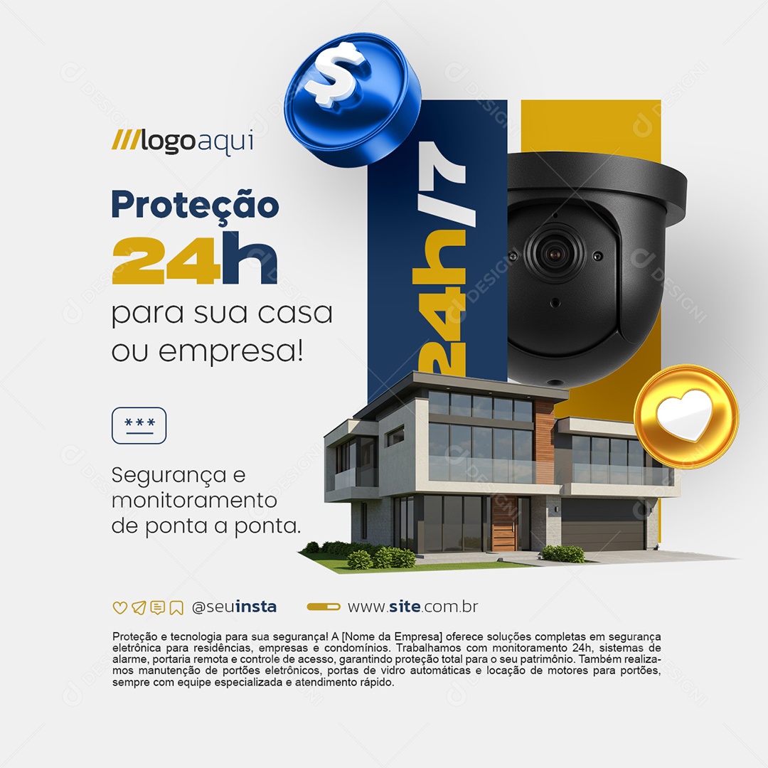 Segurança Proteção 24h para Sua Casa ou Empresa Social Media PSD Editável