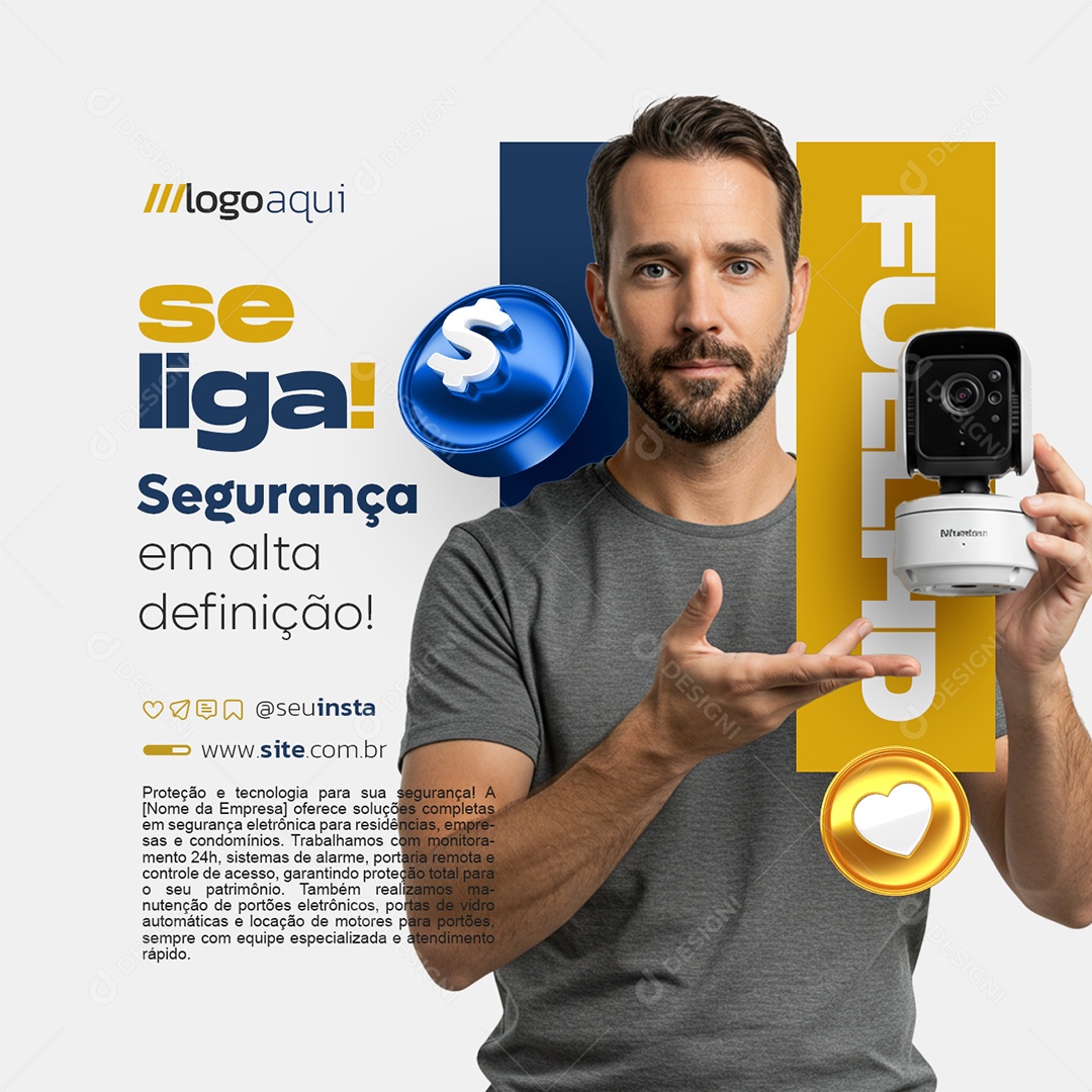 Se Liga Segurança em Alta Definição Social Media PSD Editável