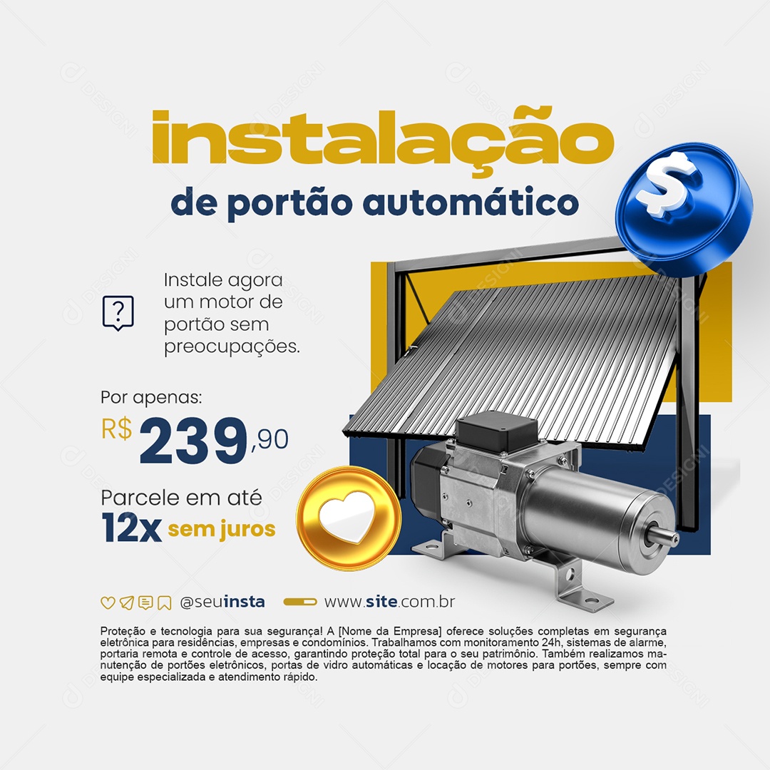 Segurança Instalação de Portão Automático Social Media PSD Editável
